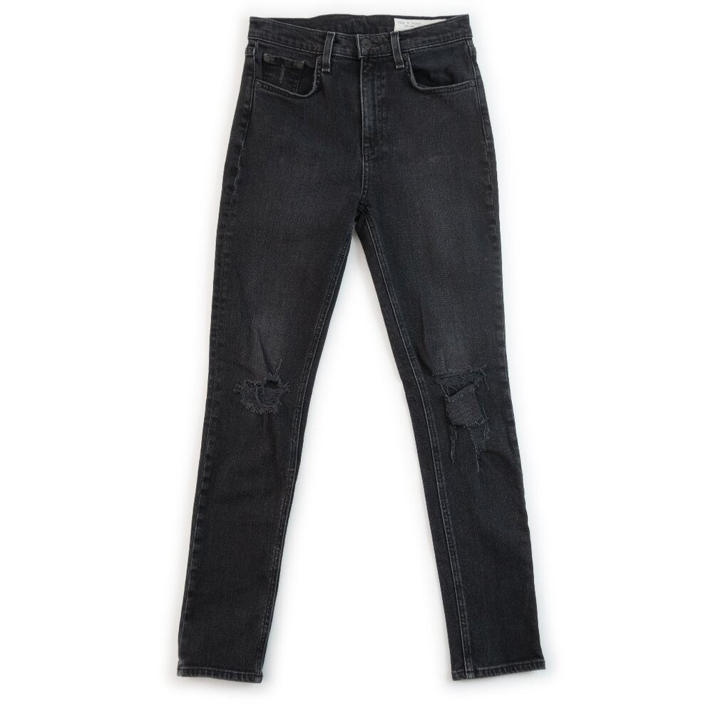 RAG & BONE black High Rise Ankle Skinny distressed jeans size 2